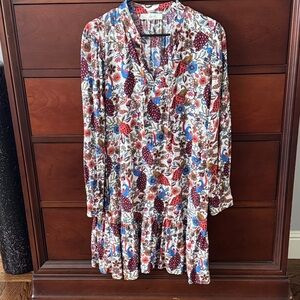 LOFT Floral Print Dress - Red, Blue, White XL